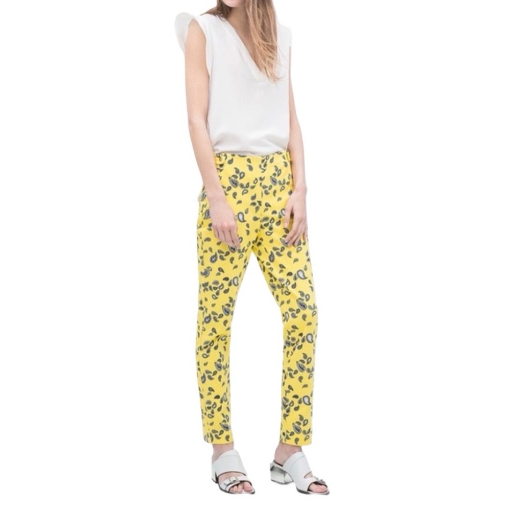 Zara Yellow Patterned Ankle Pants
